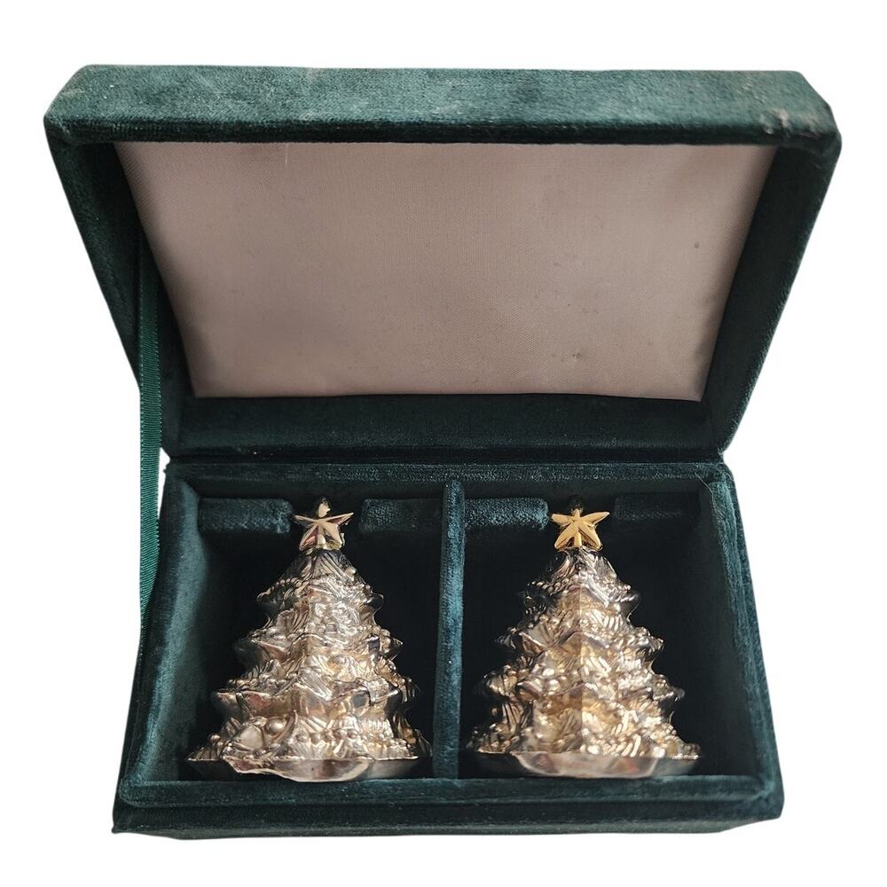Godinger Silver Plated Christmas Tree Salt & Pepper Shakers Vintage